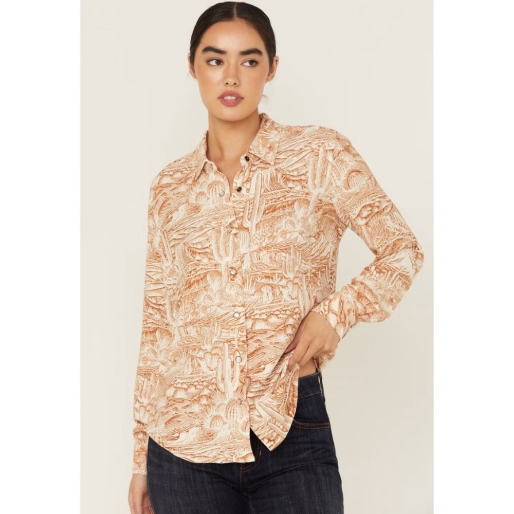 Idyllwind Rockwall Conversation Print Western Shirt Pearl Snap Cactus Desert Med